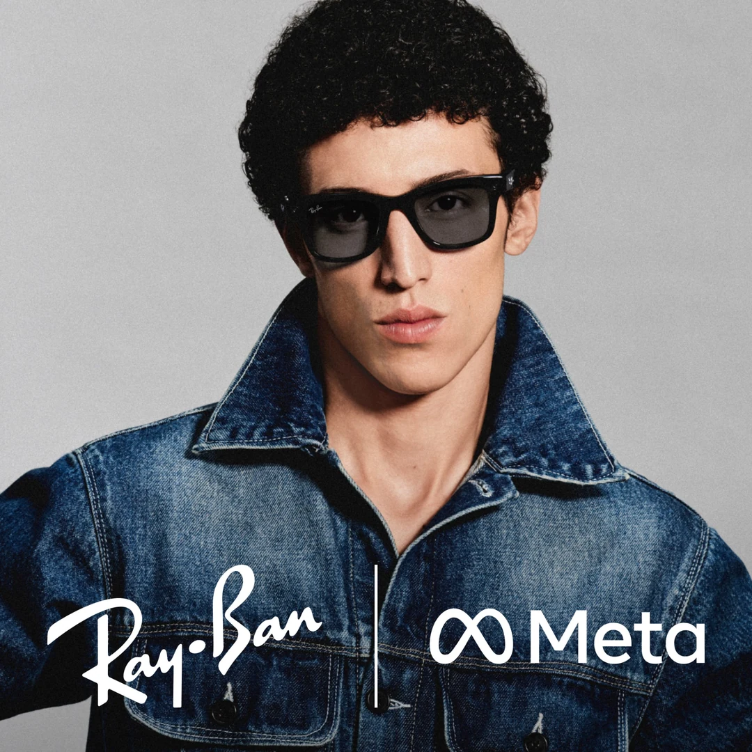 Man wearing Ray-Ban Meta Wayfarer smart glasses